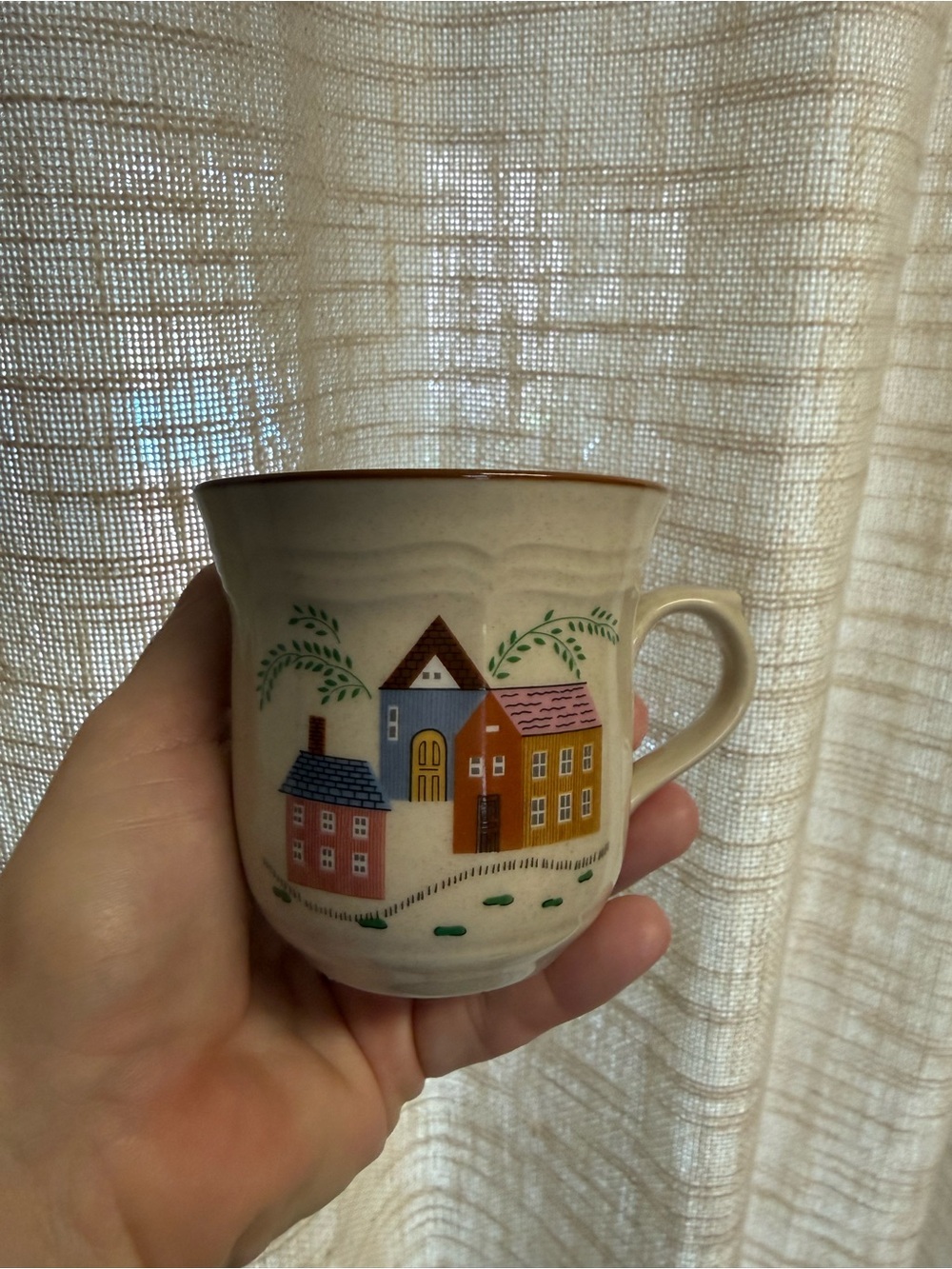 Vintage Newcor Stoneware Mug
'Our Country' Pattern with Houses